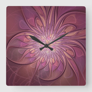 Abstracte moderne bloemfractale kunst Bessenkleure Vierkante Klok