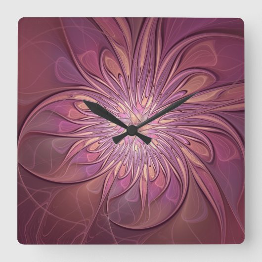 Abstracte moderne bloemfractale kunst Bessenkleure Vierkante Klok (Voorkant)