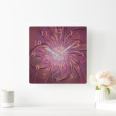 Abstracte moderne bloemfractale kunst Bessenkleure Vierkante Klok (Huis)