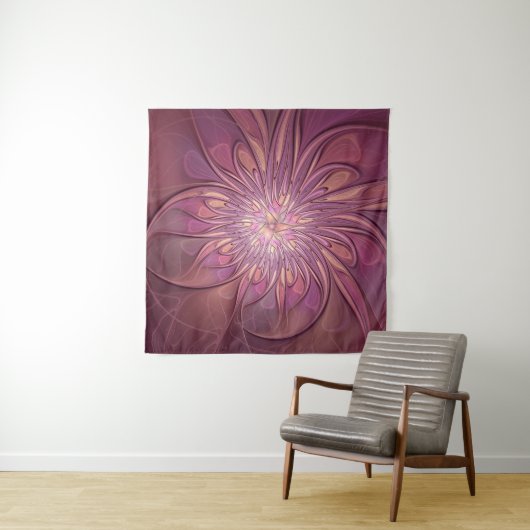 Abstracte moderne bloemfractale kunst Bessenkleure Wandkleed (In situ)