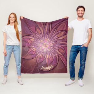 Abstracte Moderne Bloemige Fractale Bessenkleuren  Fleece Deken