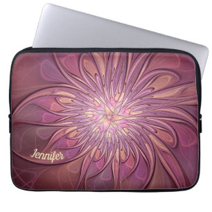Abstracte Moderne Bloemige Fractale Bessenkleuren Laptop Sleeve