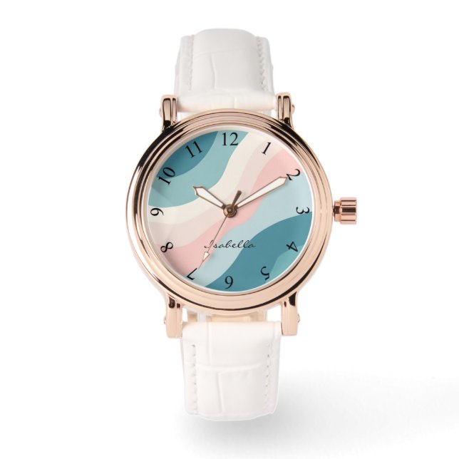 Abstracte Moderne Blush Roze Mint Collectie Horloge (Voorkant)
