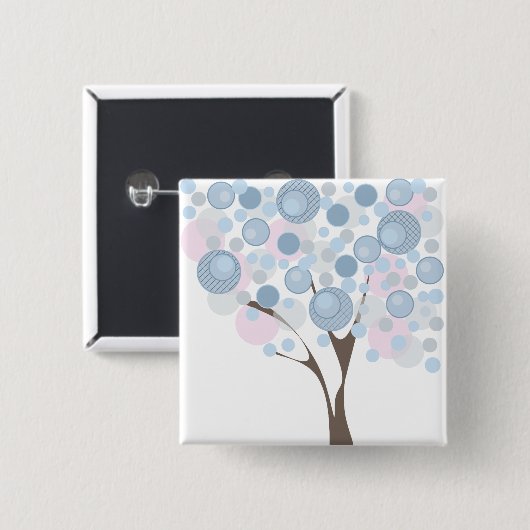 Abstracte moderne boomillustratie blauwe roze cirk vierkante button 5,1 cm (Voorkant /achterkant)