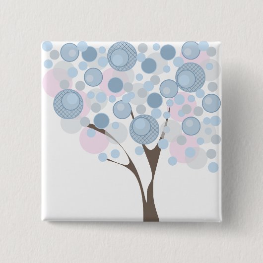 Abstracte moderne boomillustratie blauwe roze cirk vierkante button 5,1 cm (Voorkant)