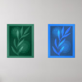Abstracte moderne botanische bladeren blauw en gro muurkunst sets (Voorkant)