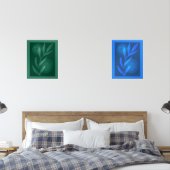 Abstracte moderne botanische bladeren blauw en gro muurkunst sets (Slaapkamer)