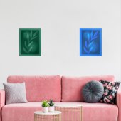 Abstracte moderne botanische bladeren blauw en gro muurkunst sets (Woonkamer)