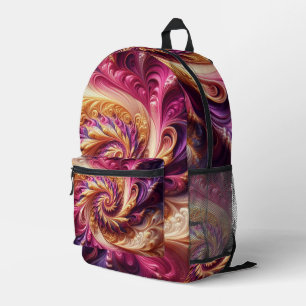 Abstracte Moderne Draaiende Roze, Goud en Paars Bedrukte Rugzak