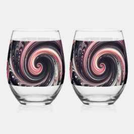 Abstracte Moderne Draaiende Roze, Zwarte en Witte Wijnglas Zonder Voet