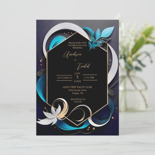 Abstracte moderne elegante blauwgroen, witte, goud kaart (Staand voorkant)