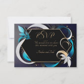Abstracte moderne elegante blauwgroen, witte, goud RSVP kaartje (Voorkant)