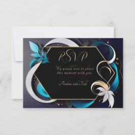 Abstracte moderne elegante blauwgroen, witte, goud RSVP kaartje
