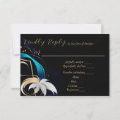 Abstracte moderne elegante blauwgroen, witte, goud RSVP kaartje (Achterkant)