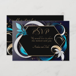 Abstracte moderne elegante blauwgroen, witte, goud RSVP kaartje