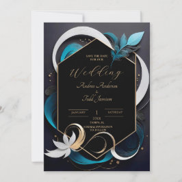 Abstracte moderne elegante blauwgroen, witte, goud save the date