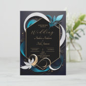 Abstracte moderne elegante blauwgroen, witte, goud save the date (Staand voorkant)