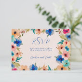 Abstracte moderne elegante bloemen waterverf bruil RSVP kaartje (Staand voorkant)