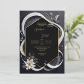 Abstracte moderne elegante witte en gouden bruilof kaart (Staand voorkant)