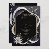 Abstracte moderne elegante witte en gouden bruilof kaart (Voorkant / Achterkant)