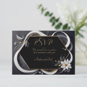 Abstracte moderne elegante witte en gouden bruilof RSVP kaartje (Staand voorkant)
