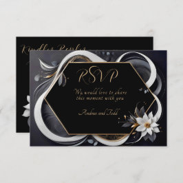 Abstracte moderne elegante witte en gouden bruilof RSVP kaartje