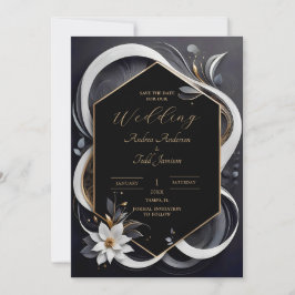Abstracte moderne elegante witte en gouden bruilof save the date