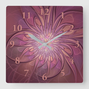 Abstracte moderne Floral fractal Art Berry Colors Vierkante Klok