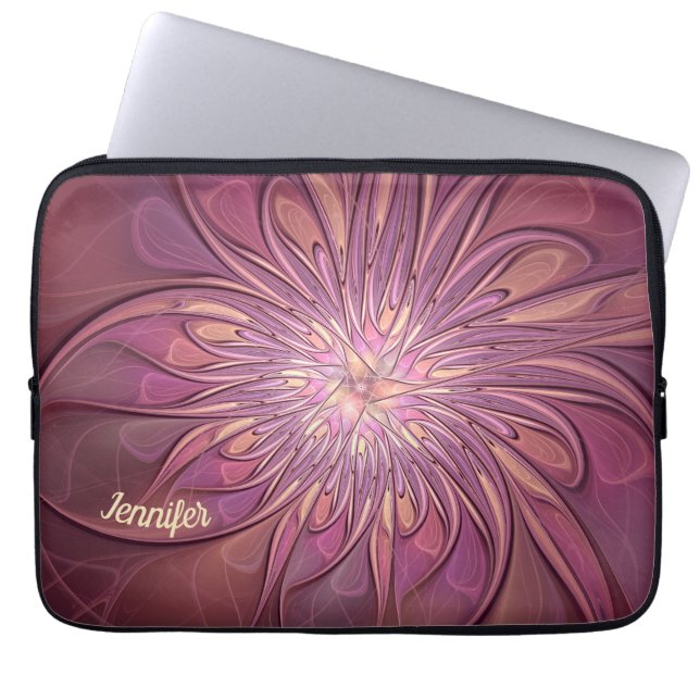 Abstracte Moderne Floral Fractal Berry Colors Name Laptop Sleeve (Voorkant)