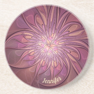 Abstracte Moderne Floral Fractal Berry Colors Name Zandsteen Onderzetter