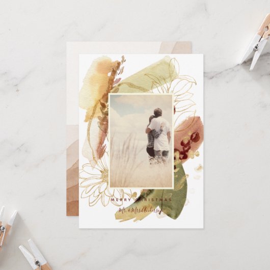 Abstracte moderne Floral-kerstabel Kaart (Voorkant / Achterkant in situ)