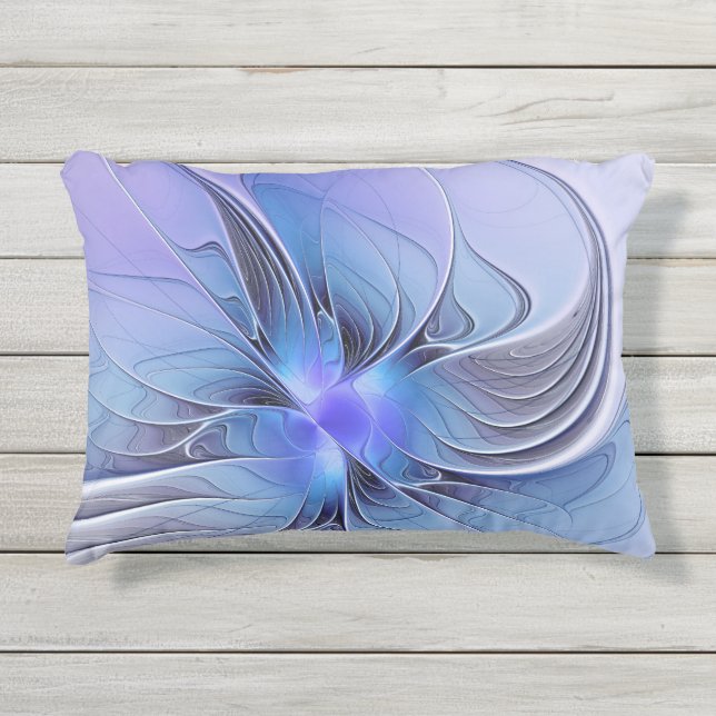Abstracte moderne Fractal Art Lavendel blauw Buitenkussen (Voorkant)