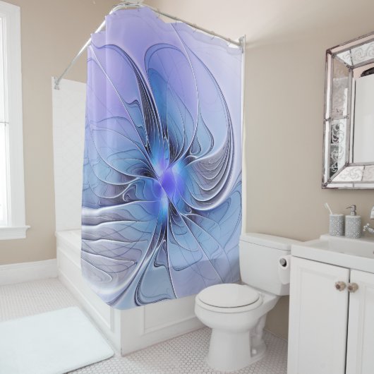 Abstracte moderne Fractal Art Lavendel blauw Douchegordijn (In situ)
