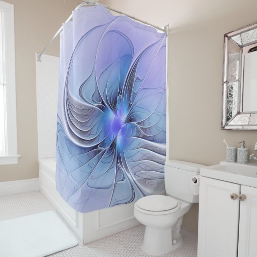 Abstracte moderne Fractal Art Lavendel blauw Douchegordijn (In situ)