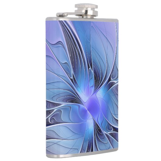 Abstracte moderne Fractal Art Lavendel blauw Heupfles (Rechts)