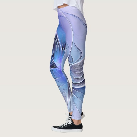 Abstracte moderne Fractal Art Lavendel blauw Leggings (Links)