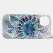 Abstracte moderne fractal bloem met blauwe monogra Case-Mate iPhone case (Achterkant (horizontaal))