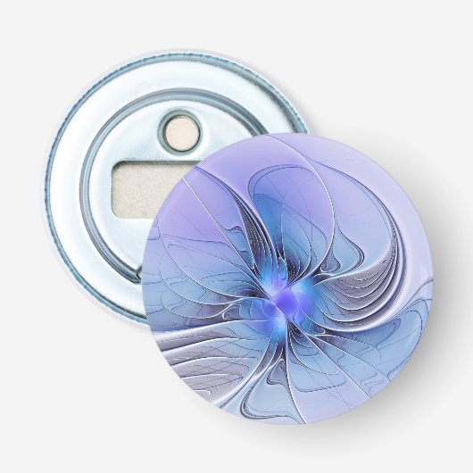 Abstracte moderne fractale kunst lavendelblauw button flesopener (Voorkant)