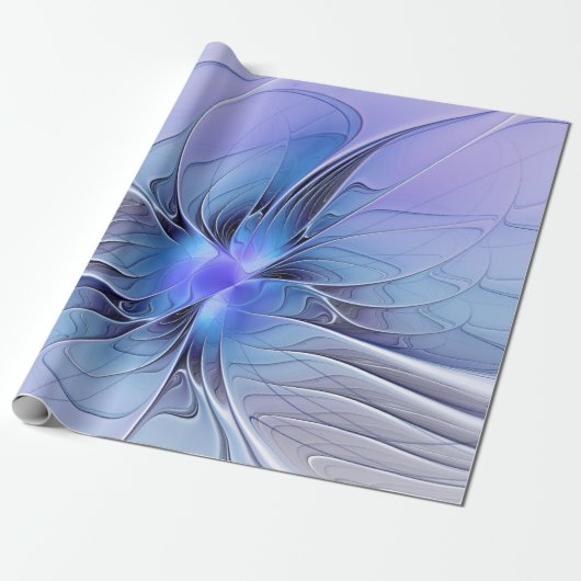 Abstracte moderne fractale kunst lavendelblauw cadeaupapier (Uitgerold)