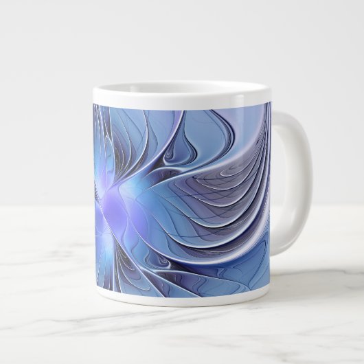 Abstracte moderne fractale kunst lavendelblauw grote koffiekop (Voorkant rechts)