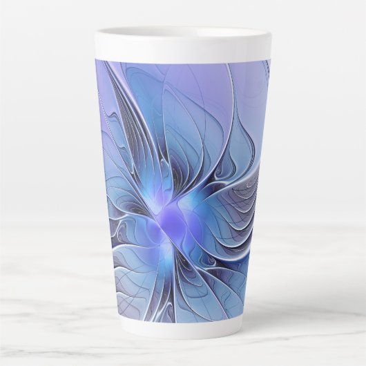 Abstracte moderne fractale kunst lavendelblauw latte mok (Voorkant)