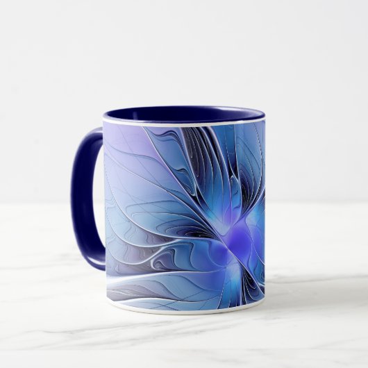 Abstracte moderne fractale kunst lavendelblauw mok (Voorkant links)