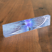 Abstracte moderne fractale kunst lavendelblauw naambordje (Zijkant)
