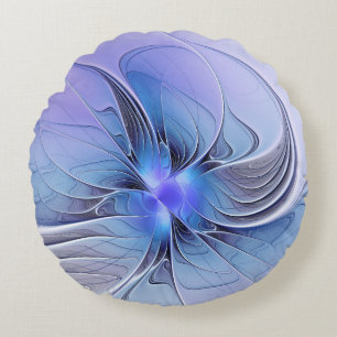 Abstracte moderne fractale kunst lavendelblauw rond kussen