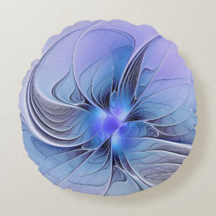 Abstracte moderne fractale kunst lavendelblauw rond kussen