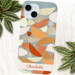Abstracte moderne geometrische Art - Aangepaste na iPhone 15 Case<br><div class="desc">Abstracte geometrische kunst in blush roze,  perzik,  sinaasappel en eendeneiblauw. Organische vormen zijn verspreid over het oppervlak van dit gestructureerde schilderij. Pas aan met uw eigen naam.</div>