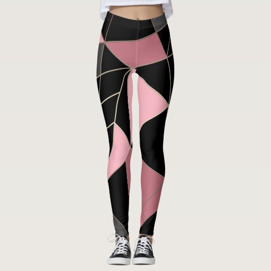 Abstracte moderne geometrische driehoeken afdrukke leggings (Voorkant)