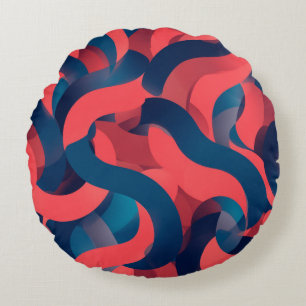 abstracte moderne geometrische Koraal en Blauw Rond Kussen