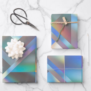 Abstracte moderne geometrische pasteelholografisch inpakpapier vel