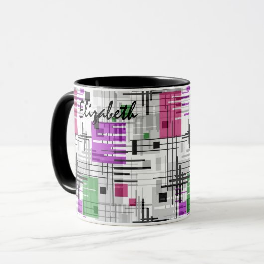 Abstracte moderne geometrische vormen gestreept ge mok (Voorkant links)